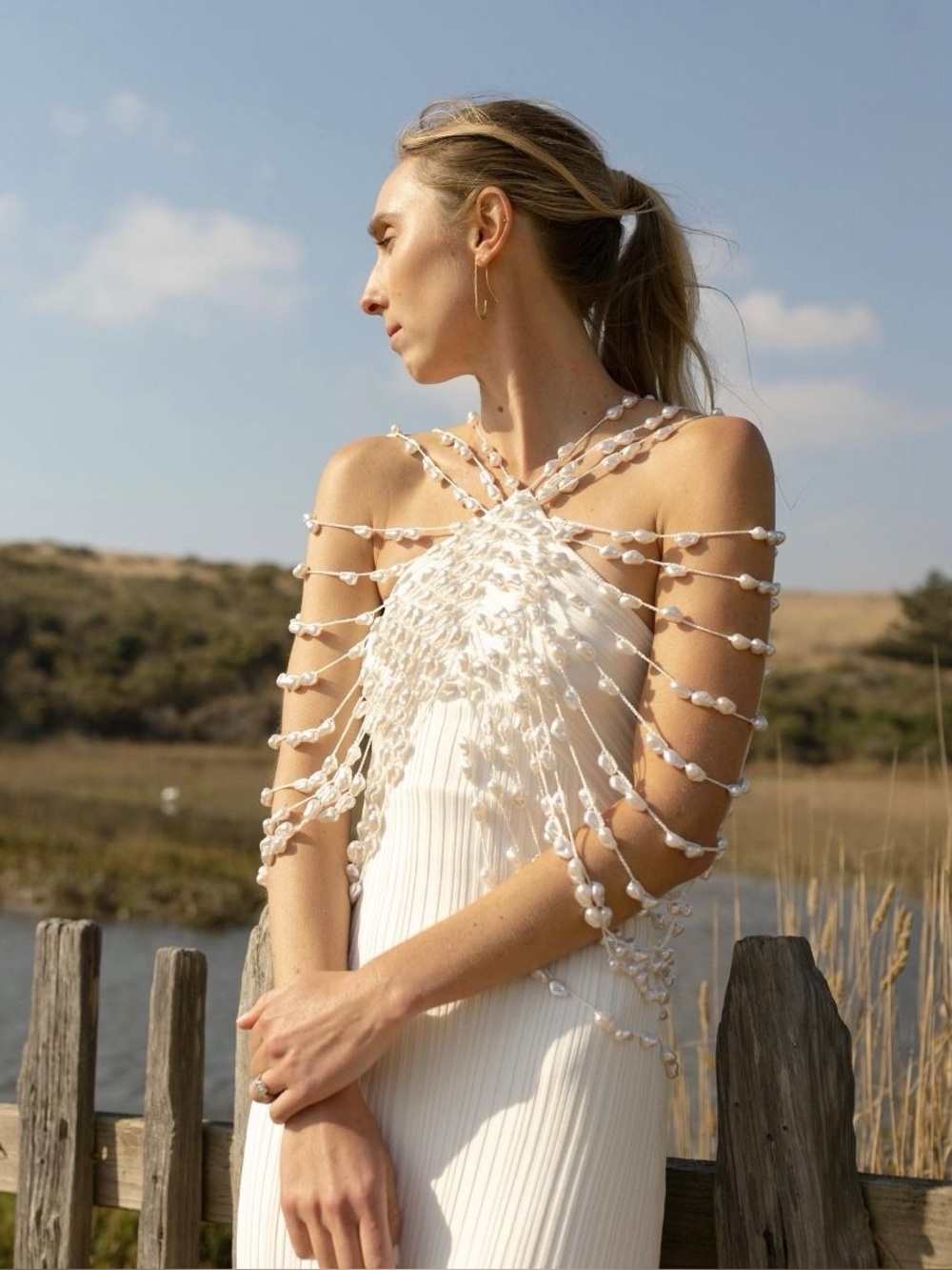 Cult Gaia Oliviana Faux Pearl Adorned Knit Mini Dress Off White - Picture 15 of 15